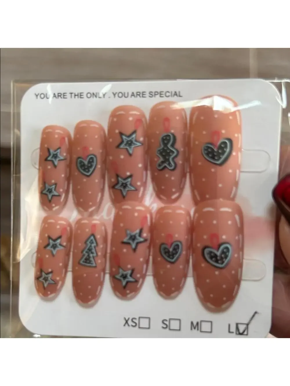 Decorative Holiday Nail Set with Stars, Trees, and Hearts